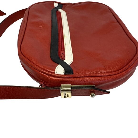 Lanvin Paris Red Leather Crossbody Bag With Black & White Trim - Picture 3 of 12